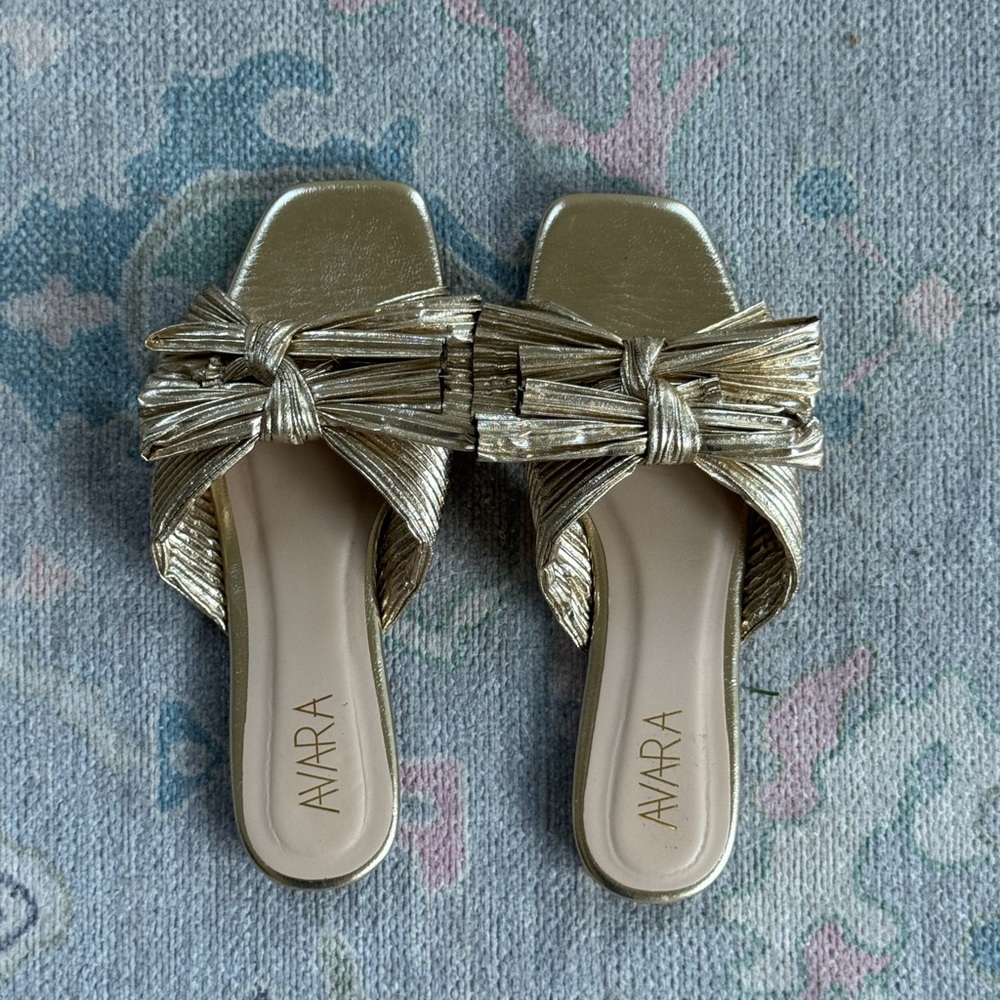 Shop Avara Gold Lame Sandal Elegant Women's Slip-On Flats Dress Up / Down Size 7 - Picture 8 of 12
